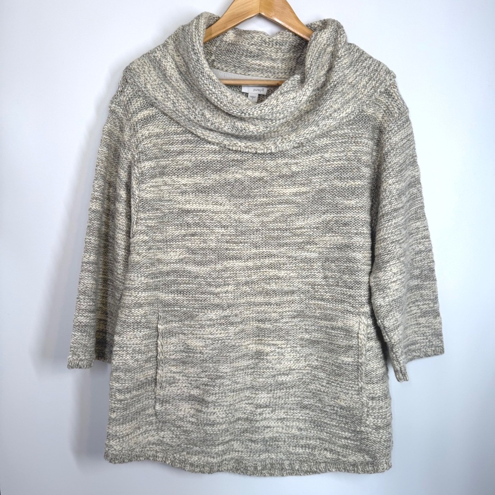 J. Jill Pure Heavy Wool Knit‎ Cowl Neck Marled Sweater 3/4 Sleeve Women's Size S